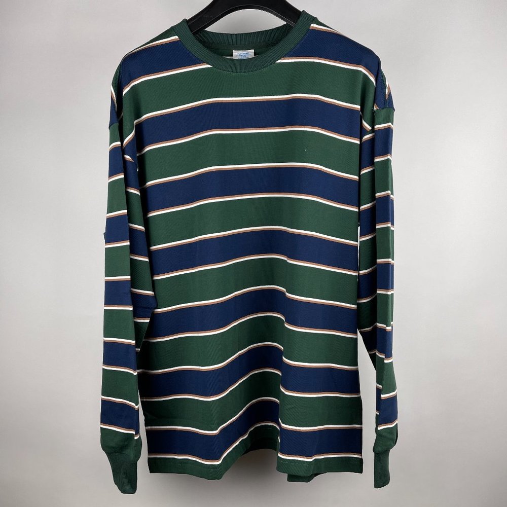 Nautical-Inspired Striped Long Sleeve Sweater in Forest Green and Navy